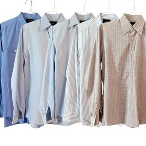 Faconnable Lot of 5 Men's Work Dress Shirts Classic Solid/Plaid Cotton Sz XL